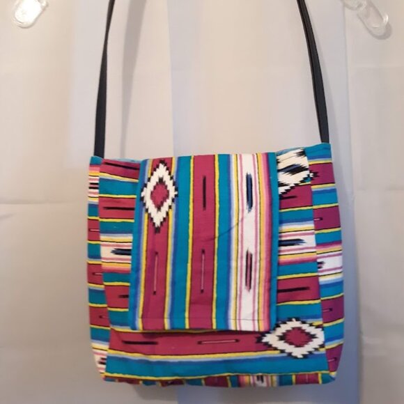 New Southwestern Aztec Shoulder bag purse Sarape stripe Western Turquoise Magent - Picture 2 of 10